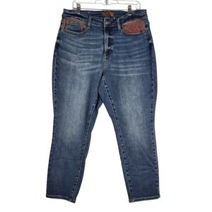 Judy Blue Slim Fit Jeans Women's 16W Red Plaid Patch Stretchy Comfort Festival